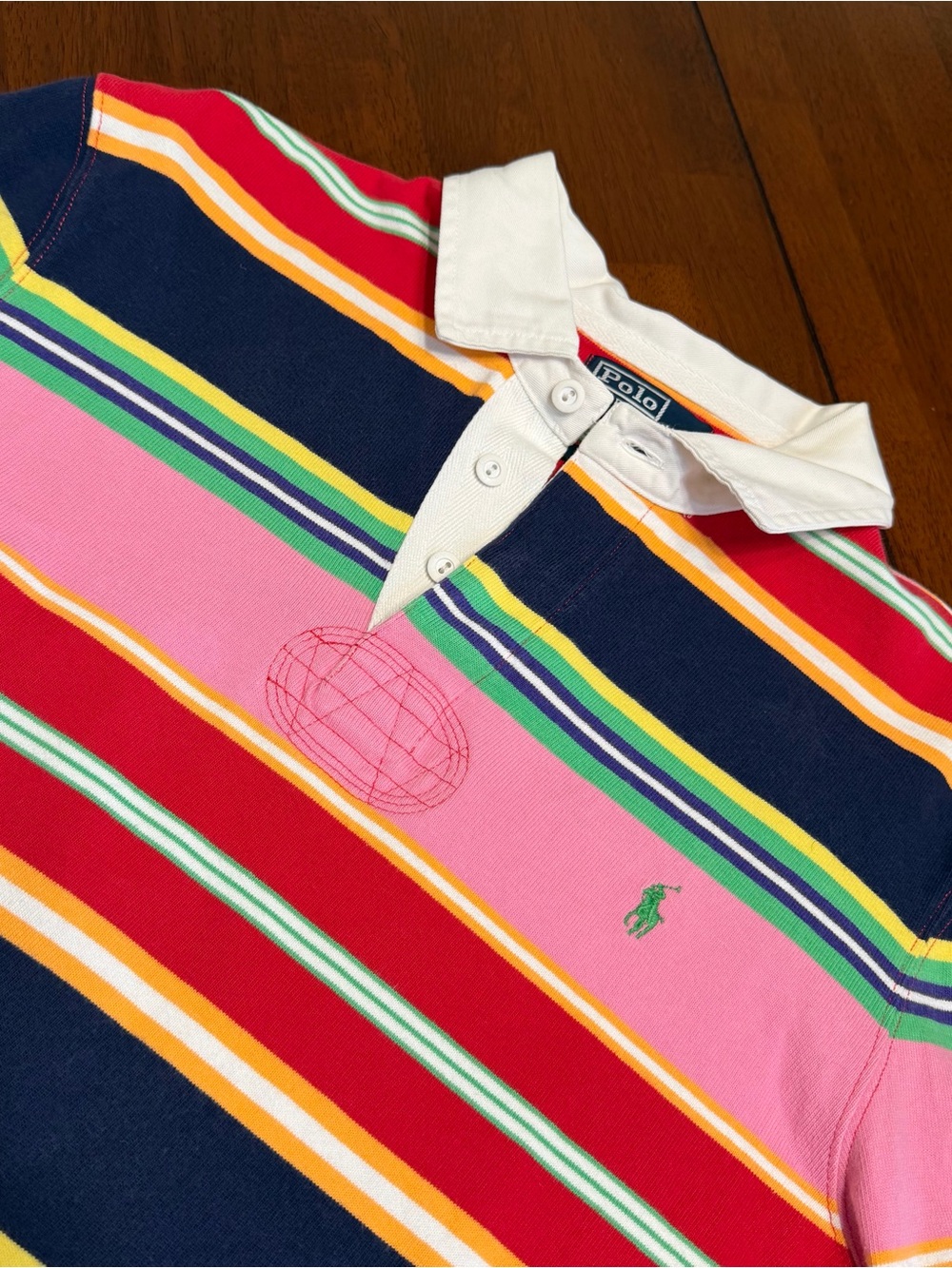 VTG POLO Ralph Lauren Striped Long-Sleeve Rugby Shirt Multicolor Pink Men's Med
